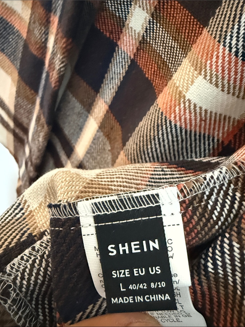 SHEIN Brown Black Cream Plaid Button-Down Sleeveless Shirt - Picture 2 of 2